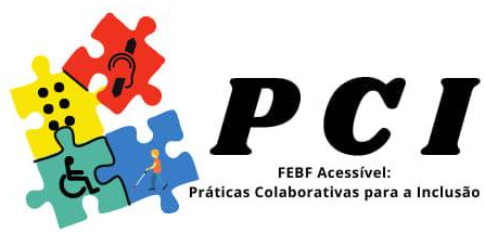 Logotipo do projeto, que é formado pelas letras maiúculas PCI e uma imagem de um quebra-cabeça com os símbolos de acessibilidade